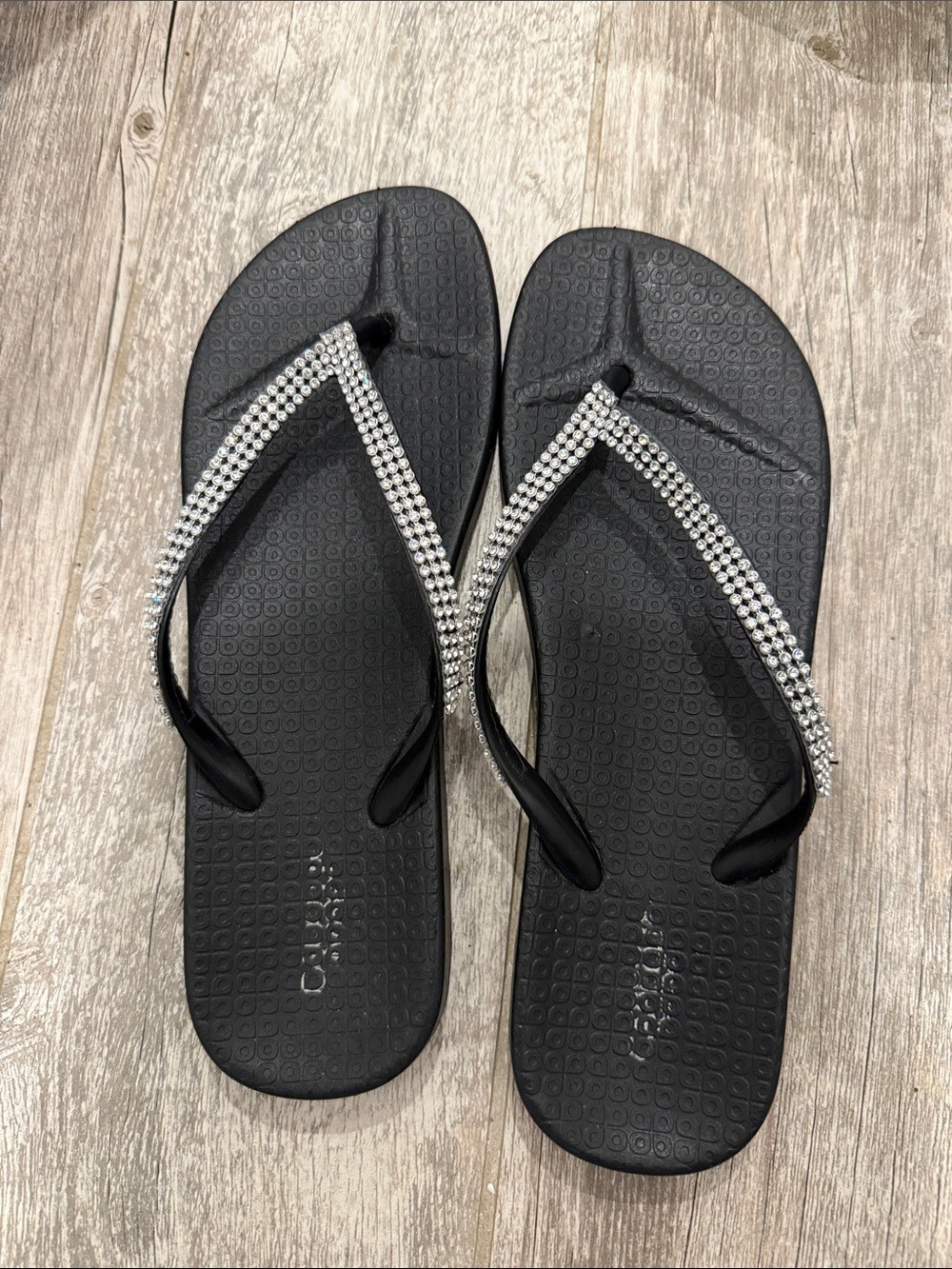 Black Rhinestone Flip Flop Sandals - Women